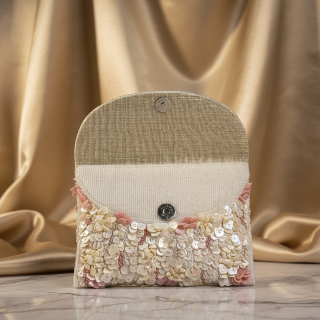Roselle Floral Sequin Handcrafted Bridal Clutch