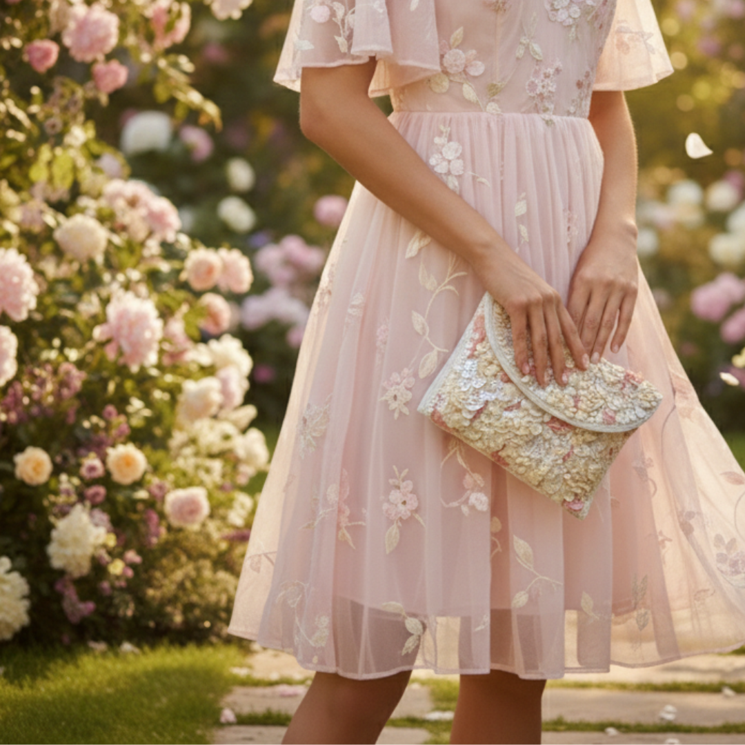 Roselle Floral Sequin Handcrafted Bridal Clutch