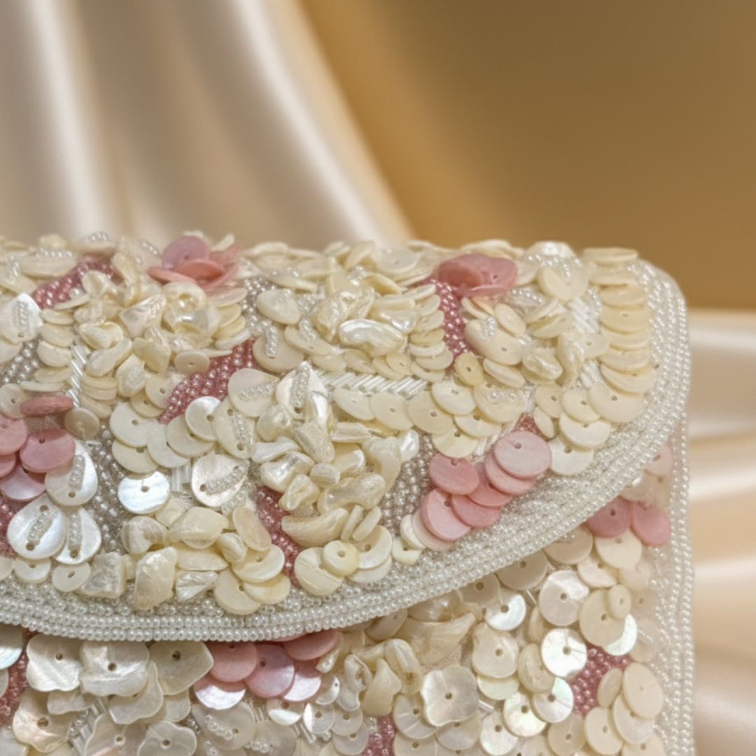 Roselle Floral Sequin Handcrafted Bridal Clutch