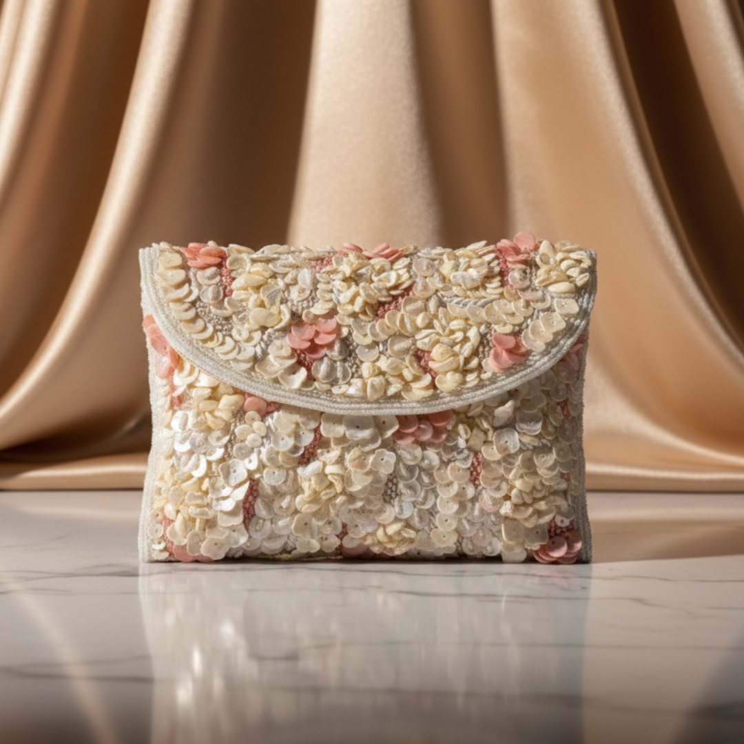 Roselle Floral Sequin Handcrafted Bridal Clutch