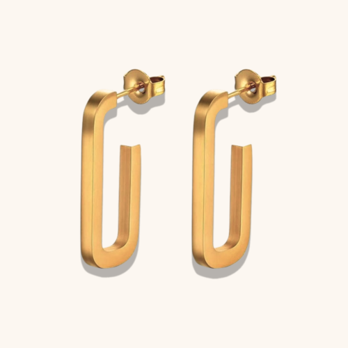 Gold Plated U Long Shape Stud Earrings