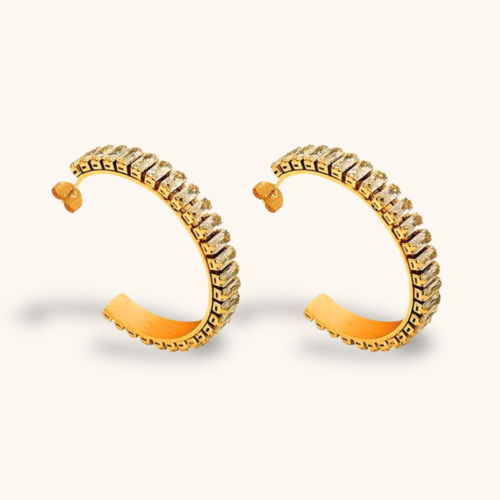 Gold Plated Cubic Zircon Tennis Baguette Stud Open Hoop Earrings