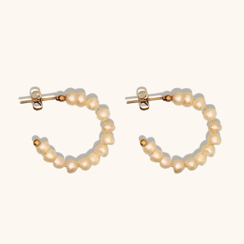 Gold Plated Pearl C Hoop Earrings