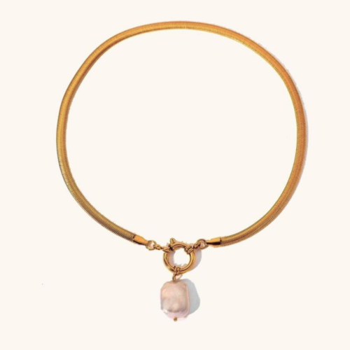 Gold Plated Snake Chain Single Pearl Necklace