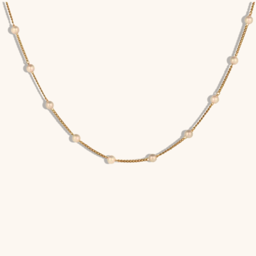 Gold Plated Spaced Out Pearl Bead Necklace