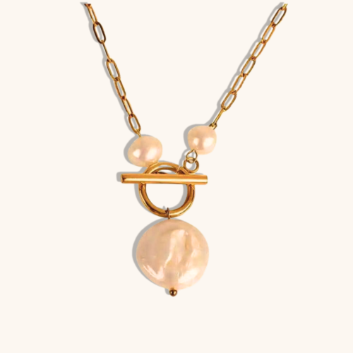 Gold Plated Paperclip Chain Pearl Pendant Necklace