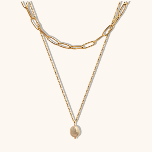 Gold Plated Pear Drop Double Layer Chain