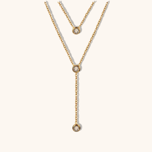 Gold Plated Drop Diamond Double Layer Y Chain