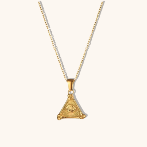 Gold Plated Egyptian Pyramid Evil Eye Pendant