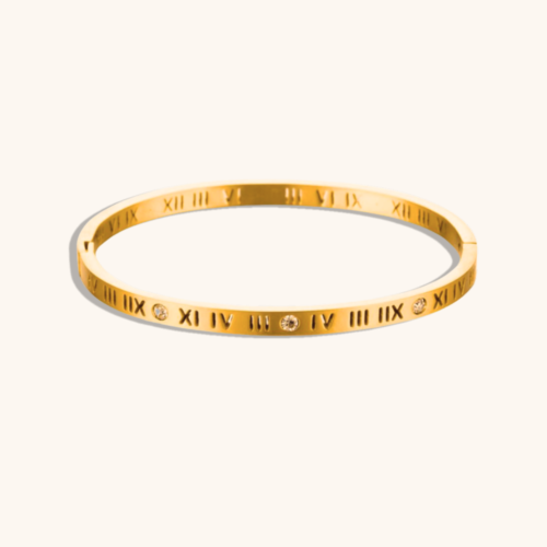 Gold Plated Roman Number Bangle Bracelet