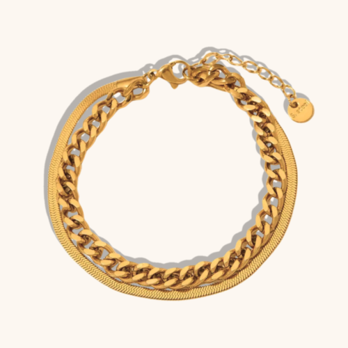 Gold Plated Snake & Cuban Duo Bracelet