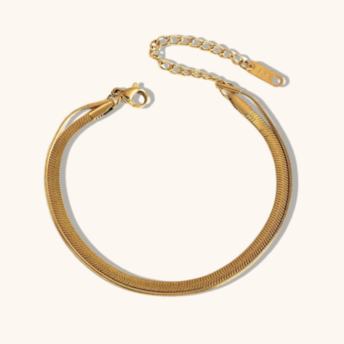 Gold Plated Flat Herringbone Snake Chain Bracelet