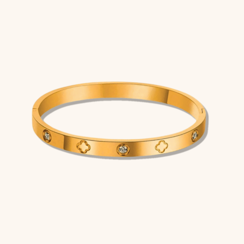 Gold Plated 4 Leaf Clover Bangle Bracelet