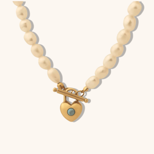 Gold Plated Pearl Choker Heart Pendant Necklace