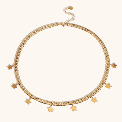 Gold Plated Cuban Chain Link Star Necklace