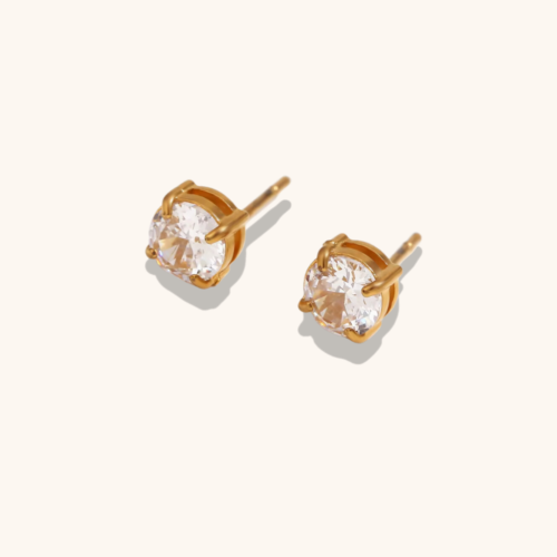 Oval 18K Gold-Plated Diamond Earring