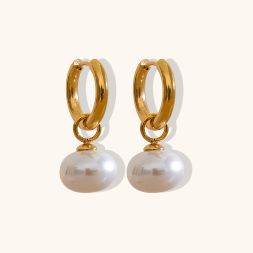 Jesel Pearl Drop 18K Gold Plated Golden Hoop Earrings