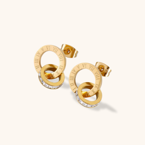 Roman Numerals 18K Gold Plated Stud Earrings