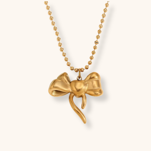 Bow Pendant 18K Gold-Plated Necklace with Bead Chain