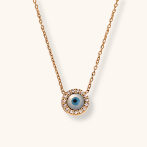 Round-18K Gold Plated Evil Eye Pendant Necklace