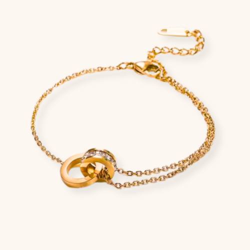 Roman Numerals 18K Gold-Plated Double Ring Bracelet