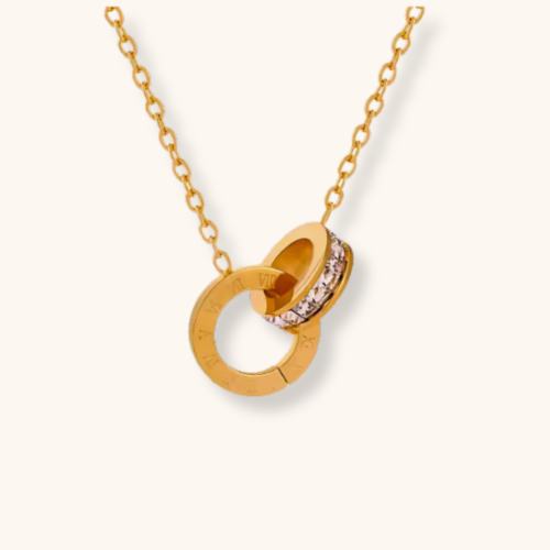 Roman Numerals 18K Gold-Plated Double Ring Necklace
